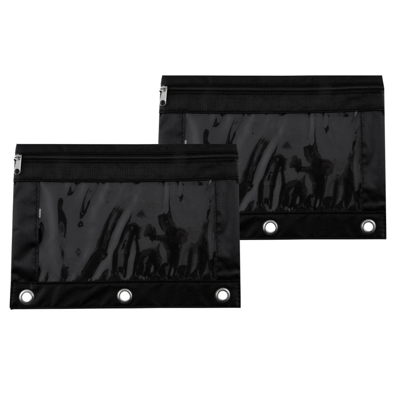 Binder Pencil Pouch, Black/Clear, 10x7.38 in, Set of 2