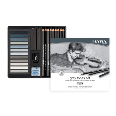 Gray Tones Sketching Set Tin, Artist Pencils & Pastels, Assorted Colors, 25 Pieces