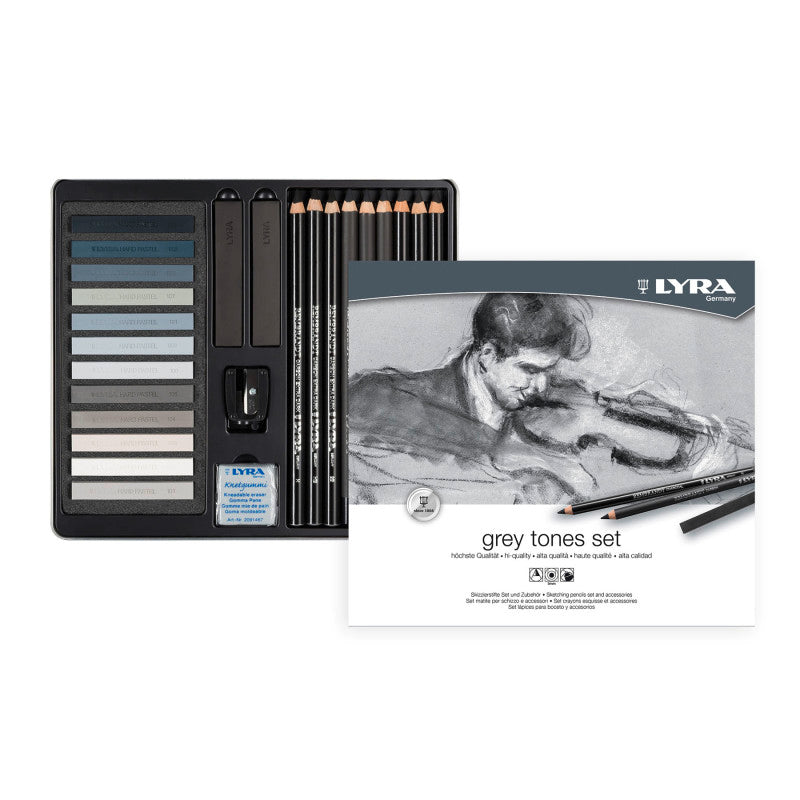 Gray Tones Sketching Set Tin, Artist Pencils & Pastels, Assorted Colors, 25 Pieces