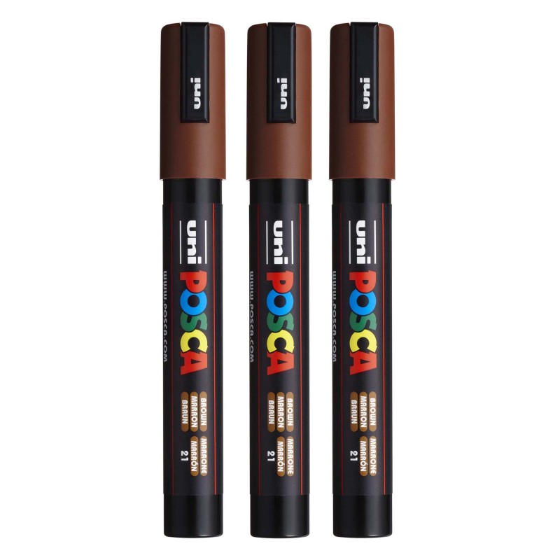 PC-5M Paint Markers, Medium Bullet Tip (1.8-2.5 mm), Brown, Pack of 3