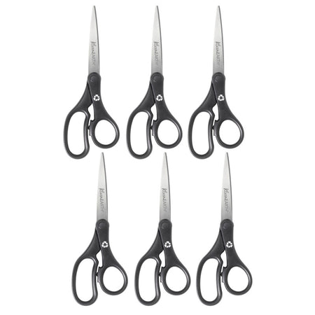 KleenEarth&reg; Basic 8" Scissors, Straight, Black, Pack of 6