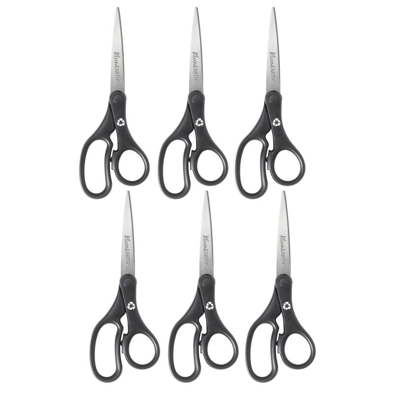 KleenEarth&reg; Basic 8" Scissors, Straight, Black, Pack of 6