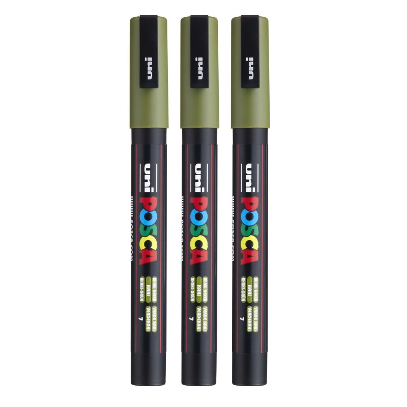 PC-3M Paint Marker, Fine Bullet Tip (0.9-1.3 mm), Khaki Green, Pack of 3