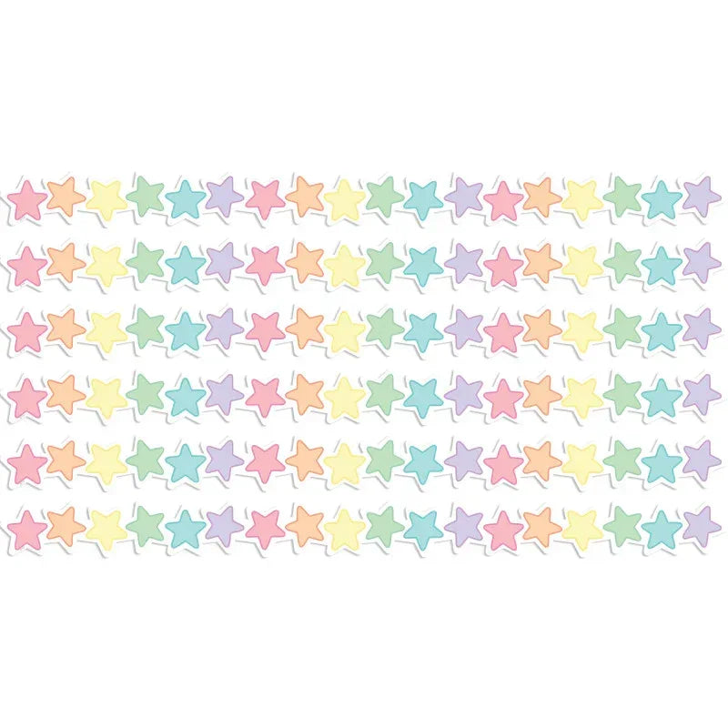 Pastel Pop Stars Die-Cut Border Trim, 35 Feet Per Pack, 6 Packs