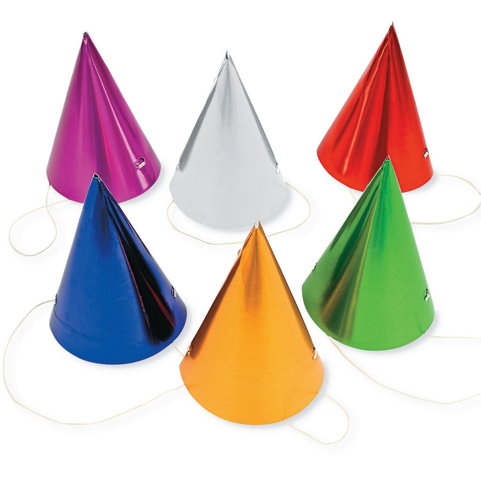 Metallic 6" Cone Hats - Pack of 12