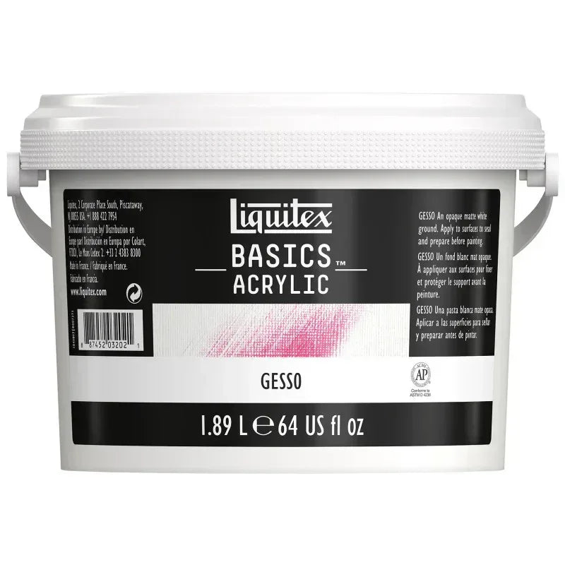 BASICS Gesso Surface Prep Medium, 0.5 gal (64 oz) Bucket, White