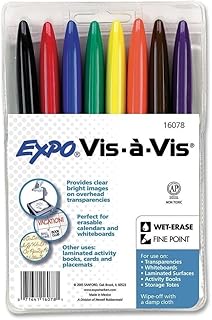 EXPO Vis-A-Vis Wet-Erase Overhead Transparency Markers, Fine Point, Assorted Colors, 8-Count, 16078