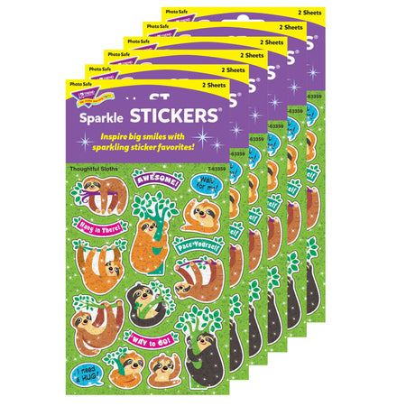 Thoughtful Sloths Sparkle Stickers&reg;, 32 Per Pack, 6 Packs