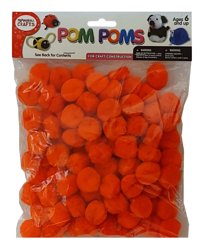 Craft Acrylic Pom Poms - Pkg of 100, 1", Orange, (243OR)