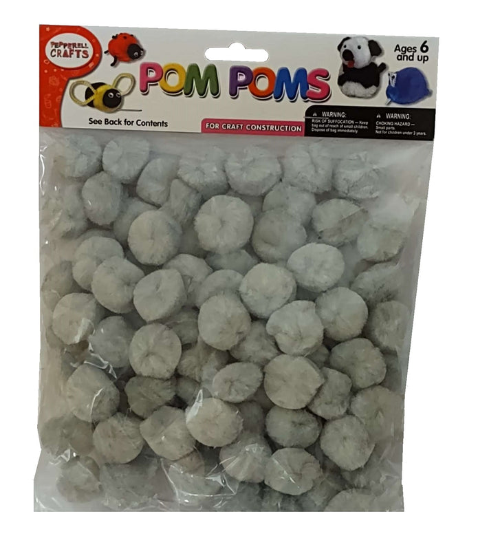 Craft Acrylic Pom Poms - Pkg of 100, 1", Gray, (243GY)