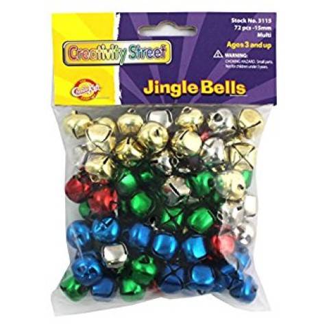 Jingle Bells, 1" Height, 4.1" Wide, 4.1" Length, 15 mm, Multicolored (72 per Package)
