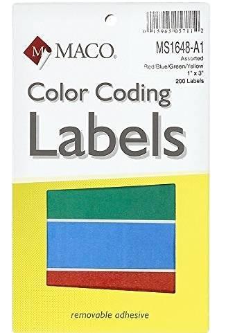 MACO ASSORTED COLORS Rectangle Color Coding Labels, 1 x 3 Inches, 200 Per Box (MS1648-A1)