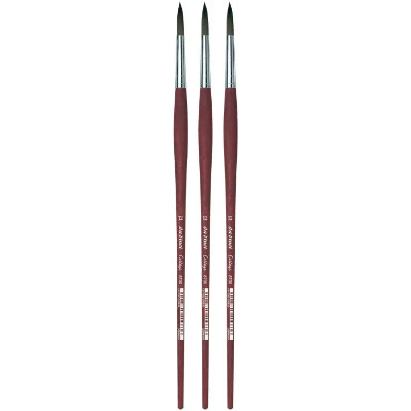 COLLEGE Student Brush, Synthetic, Acrylic & Oil, Round, Series 8730, Size 12, Pack of 3