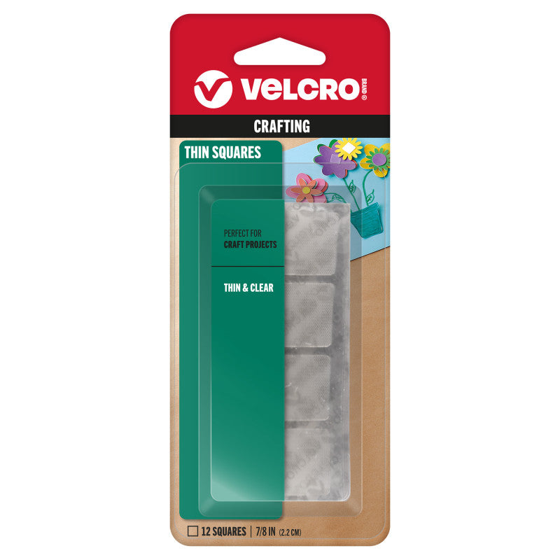 Thin Clear Hook and Loop Squares, 7/8 in Squares, Clear, 12 Count