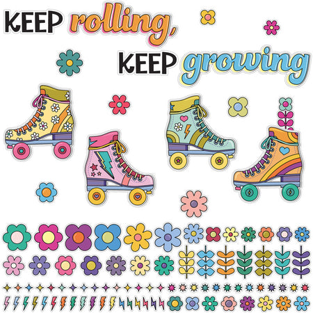 Happily Ever Elementary Retro Remix Keep Rolling, Keep Growing Bulletin Board Set, 103 Pieces
