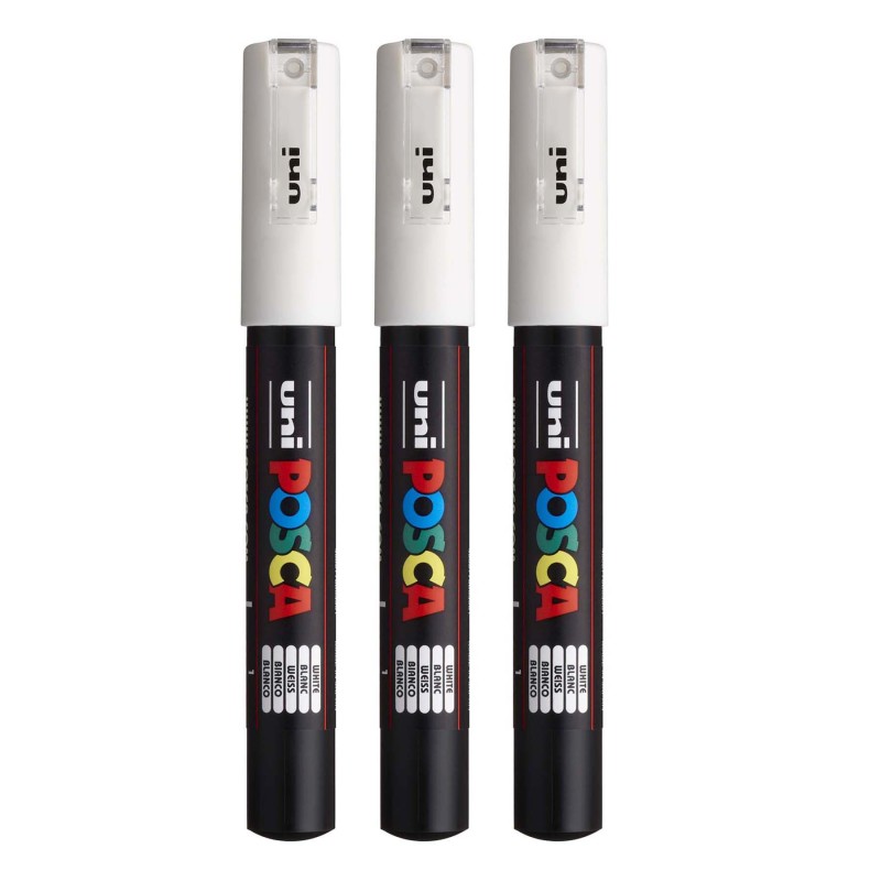 PC-1M Paint Marker, Extra Fine Bullet Tip (0.7-1.0 mm), White, Pack of 3