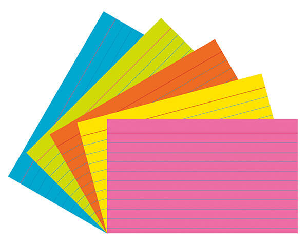 Pacon® Index Cards, 5 Super Bright Assorted Colors, Ruled, 1/4 in 3" x 5", 75 Cards