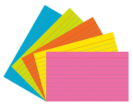 Pacon® Index Cards, 5 Super Bright Assorted Colors, Ruled, 1/4 in 3" x 5", 75 Cards