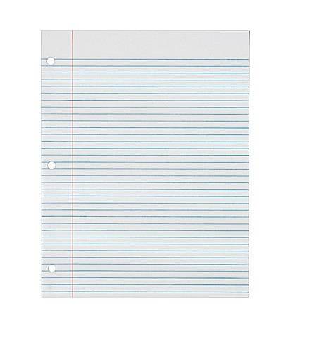 College Notebook Filler Paper Wide Margin 11" x 8.5" , 3 Hole Punch 200 Sheets