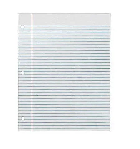 College Notebook Filler Paper Wide Margin 11" x 8.5" , 3 Hole Punch 500 Sheets