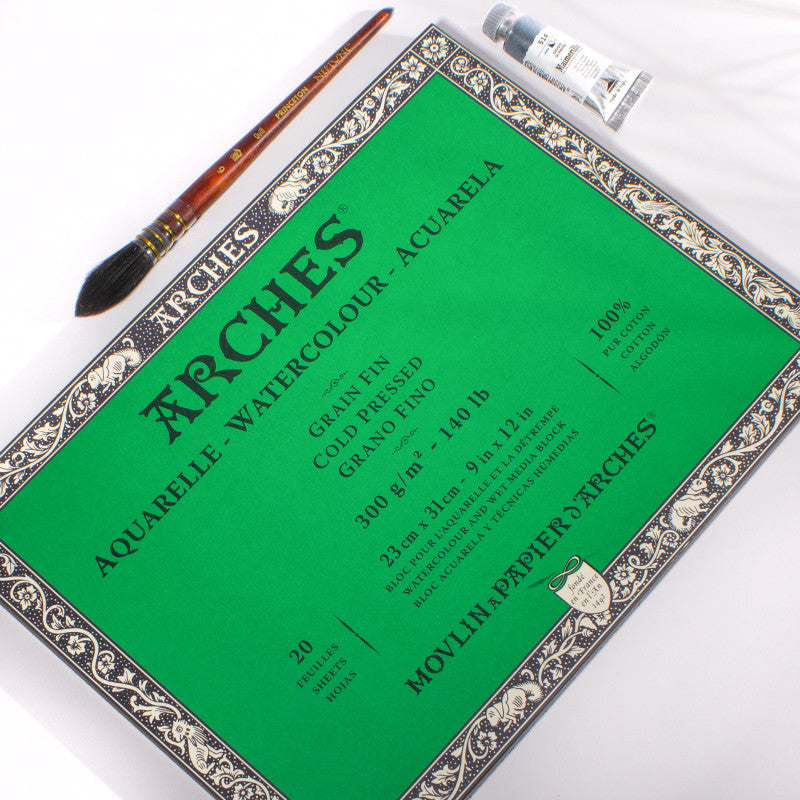 Aquarelle Watercolor Paper Block, Cold Press, Natural White, 140 lb (300 gsm), 20 Sheet, 9x12 in, 1 Count