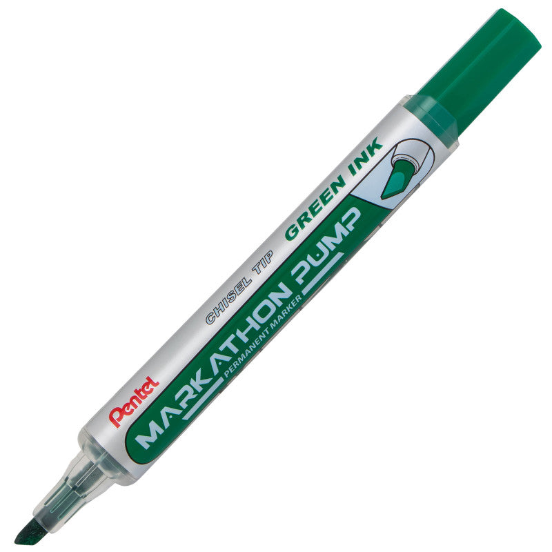 Markathon Pump Permanent Marker, Chisel Tip, Green Ink, 1 Dozen