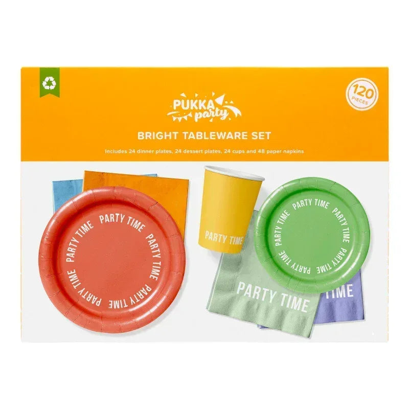 Bright Party Time Tableware Set, 116 Pieces