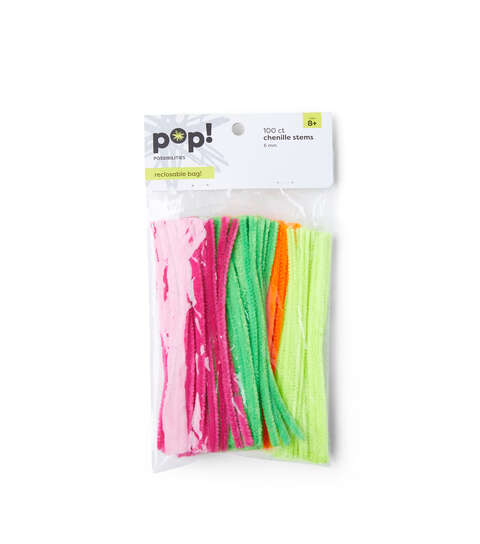 6 Inch x 4mm Chenille Stems Pipe Cleaners 100-Piece Neon Assortment Color