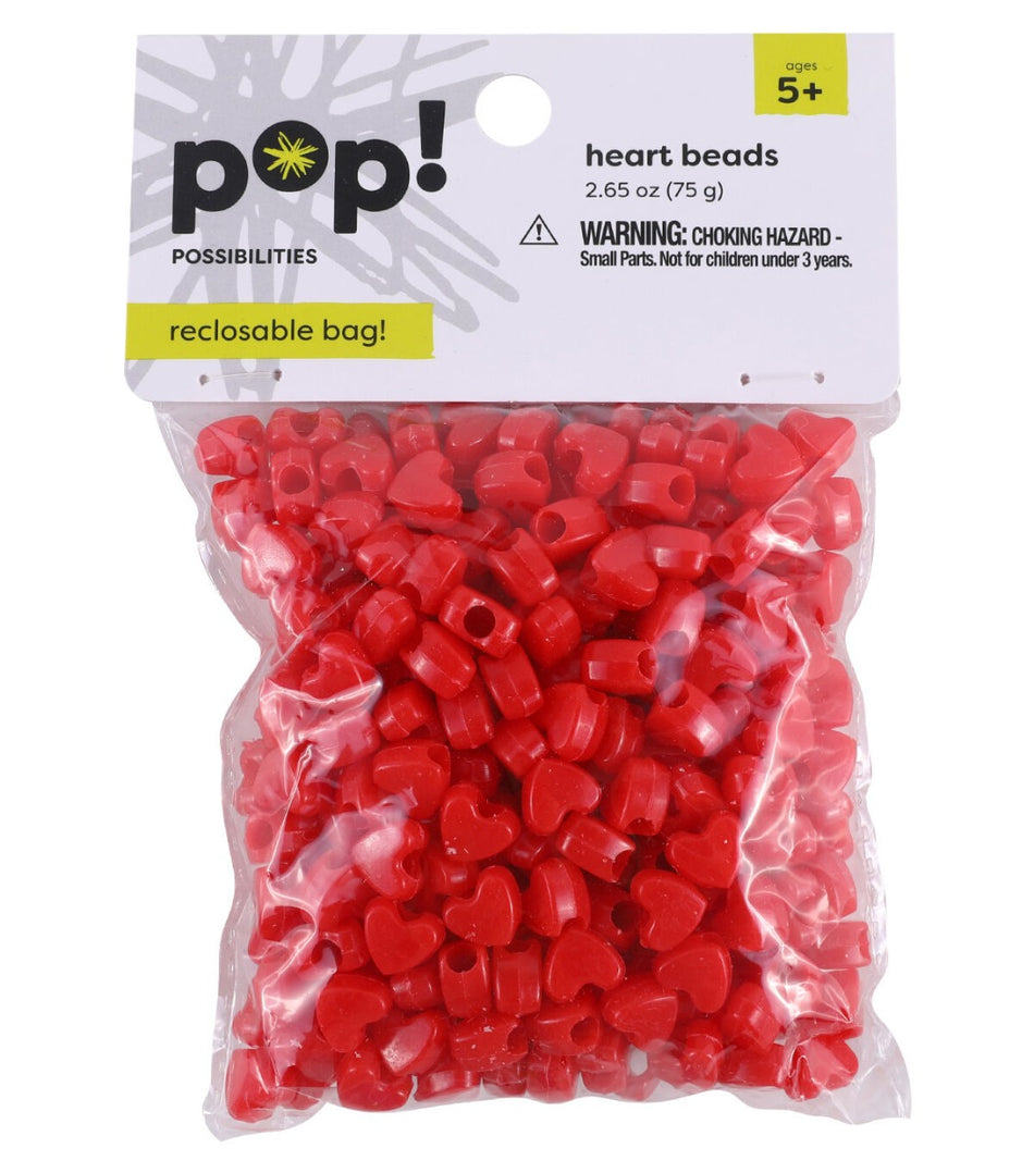7mm Acrylic Heart Pony Beads - Red - Approx. 225/pkg.