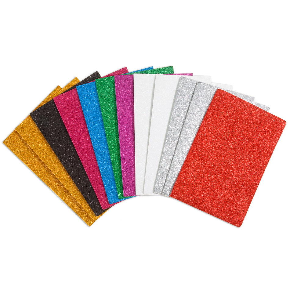 Self-Adhesive Glitter Foam Sheets - Basic Colors - 6 x 9 in - 12 Sheets