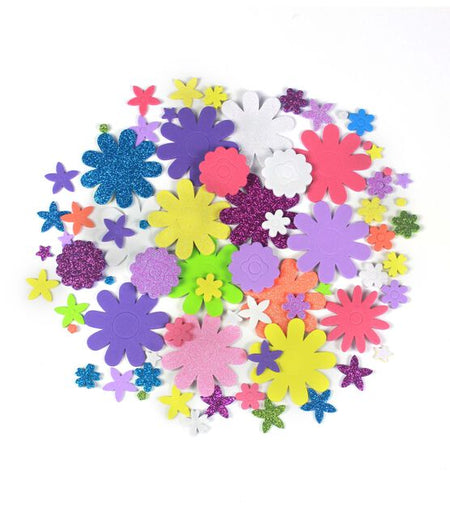 Foam Self-Adhesive Shapes 300/pkg - Flowers Solid And Glitter