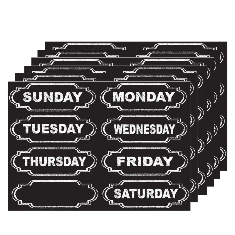 Die-Cut Chalkboard Days of the Week Magnets, 8 Per Pack, 6 Packs