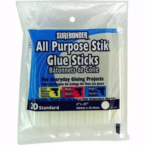Surebonder Standard Size Hot Melt Glue Sticks, All Temps, 4" x 7/16", 20/PK DT20