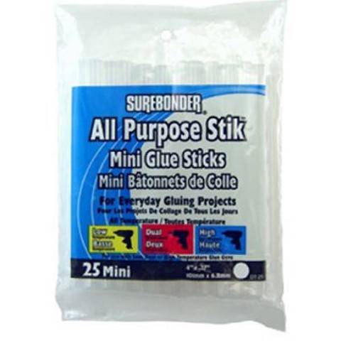Surebonder All Purpose Mini Glue Sticks-All Temperature-Clear-5/16" D, 4" L Glue Stick-25 sticks per Bag DT-25