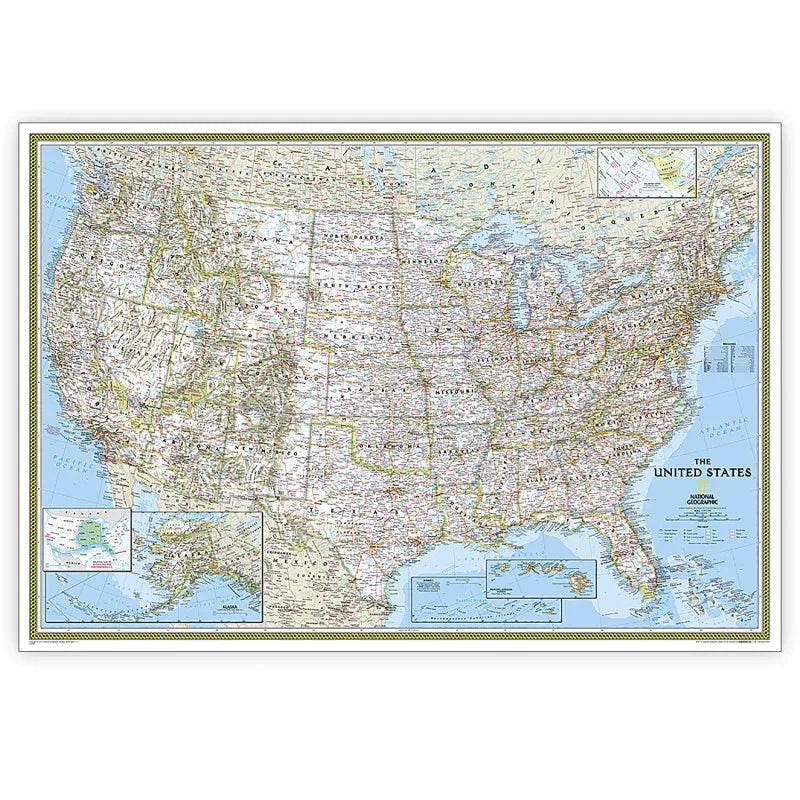United States Classic Map, Enlarged and Laminated, 69.25" x 48"