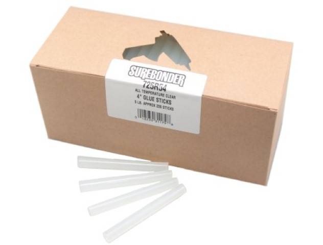 5 lb. box (approx. 235) Standard Size All Purpose Hot Glue Sticks-All Temperature-Clear-4" x 7/16" 725M54