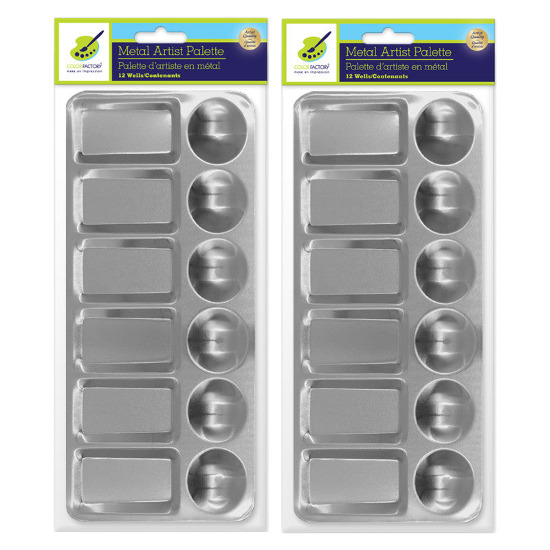 Rectangular Metal Paint Palette, 12 Wells, 9 x 4.5 Inches, Set of 2