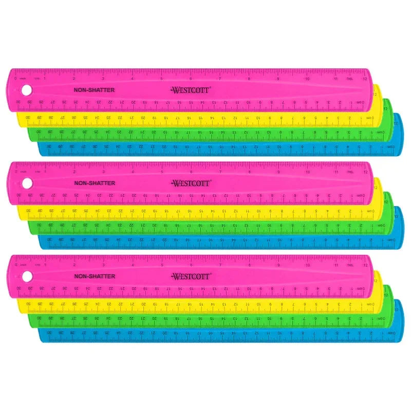 12" Shatterproof Ruler with Anti-Microbial, Assorted Translucent Colors, Pack of 12