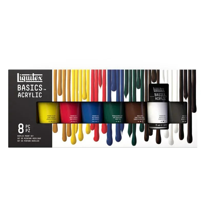 BASICS Acrylic Paint, 75 mL Tubes, Assorted Colors, Set of 8