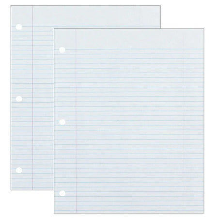 Recycled Filler Paper, White, 3-Hole Punched, 9/32" Ruled w/ Margin 8-1/2" x 11", 500 Sheets Per Pack, 2 Packs