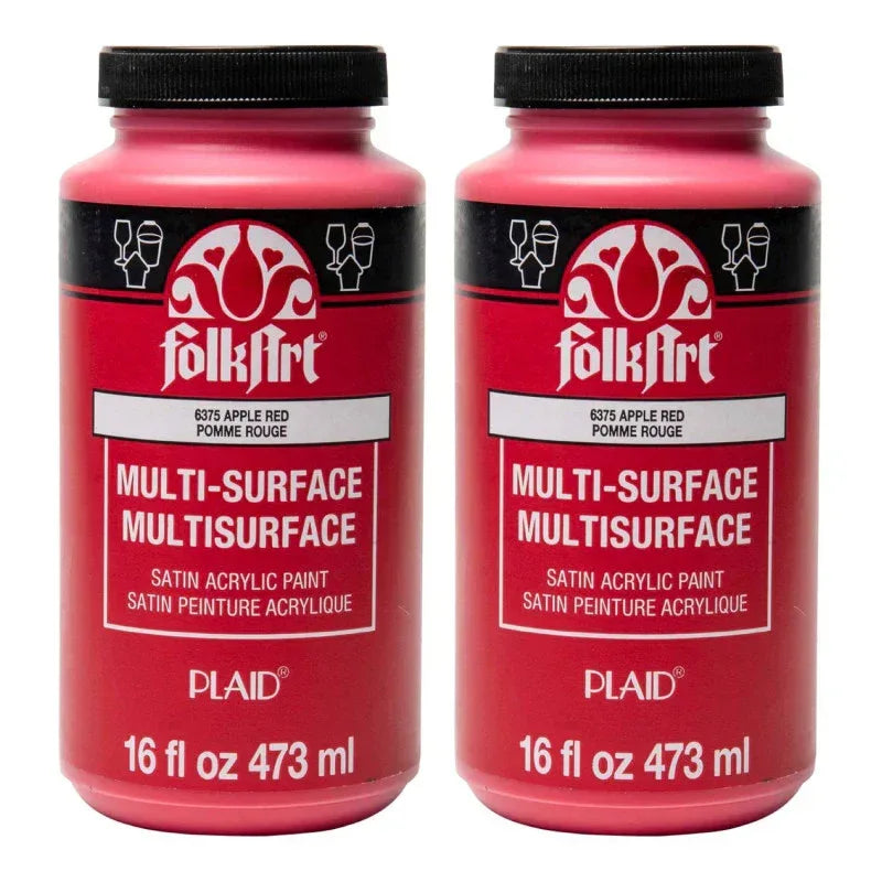 Acrylic Paint Multi-Surface Satin, 16oz., Apple Red, Pack of 2