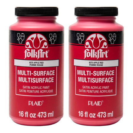 Acrylic Paint Multi-Surface Satin, 16oz., Apple Red, Pack of 2