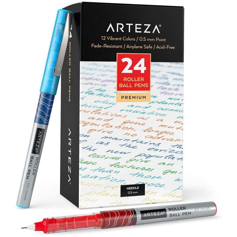 Rollerball Pen Set, 0.5 mm Needle Tips, 12 Assorted Colors, 24 Pens