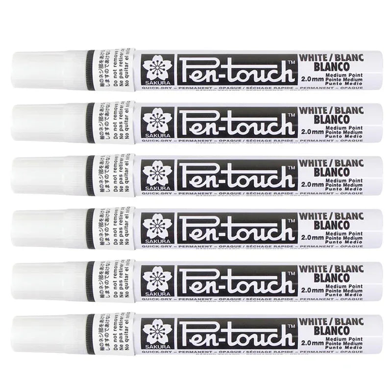 Pen-Touch Markers, 2.0mm Medium, White, Pack of 6