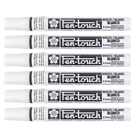 Pen-Touch Markers, 2.0mm Medium, White, Pack of 6