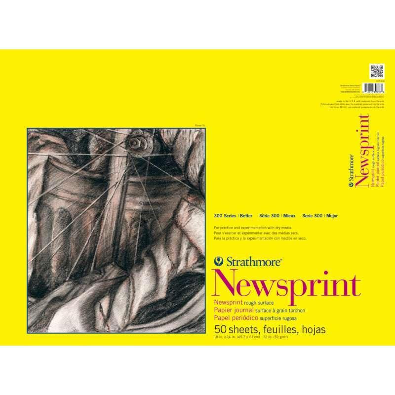 300 Series Newsprint Paper Pad, Rough Finish, Tape Binding, 50 Sheet, 18x24 inch, 1 Count