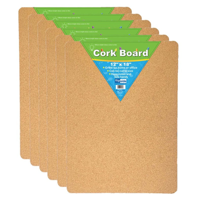 Cork Bulletin Board, 12" x 18", Pack of 6