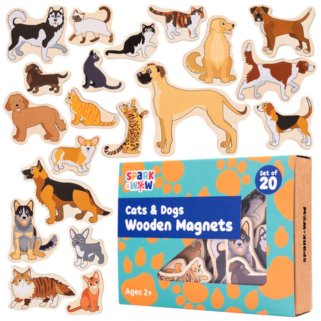 Wooden Magnets - Cats & Dogs - Set of 20