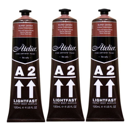 A2 Heavy Body Lightfast Artist Acrylic, 4 oz., Burnt Sienna, Pack of 3