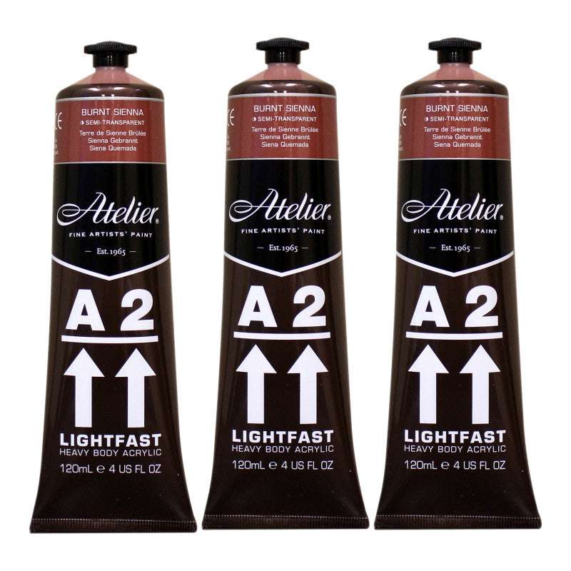 A2 Heavy Body Lightfast Artist Acrylic, 4 oz., Burnt Sienna, Pack of 3